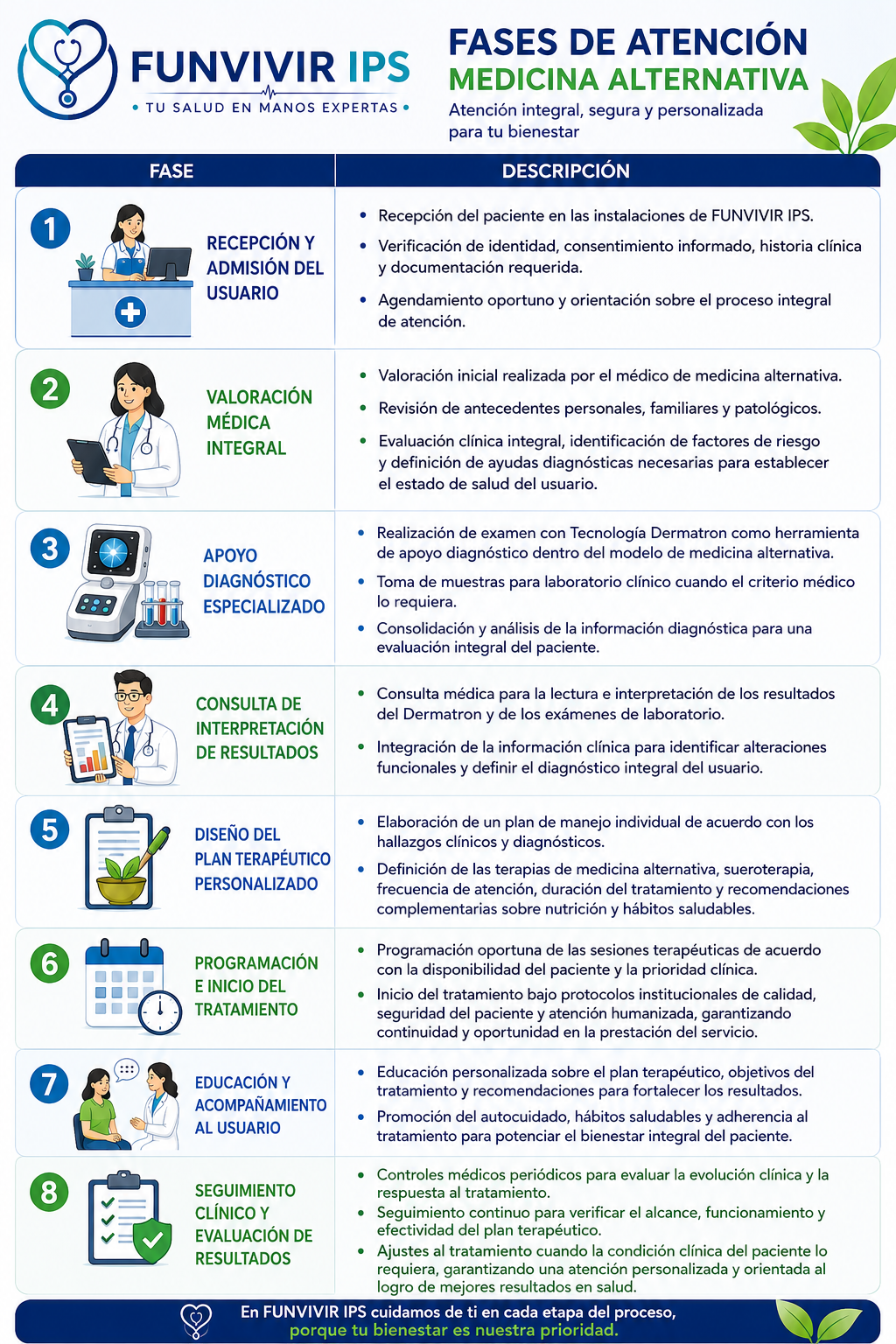 Fases de atención en medicina alternativa de Funvivir IPS